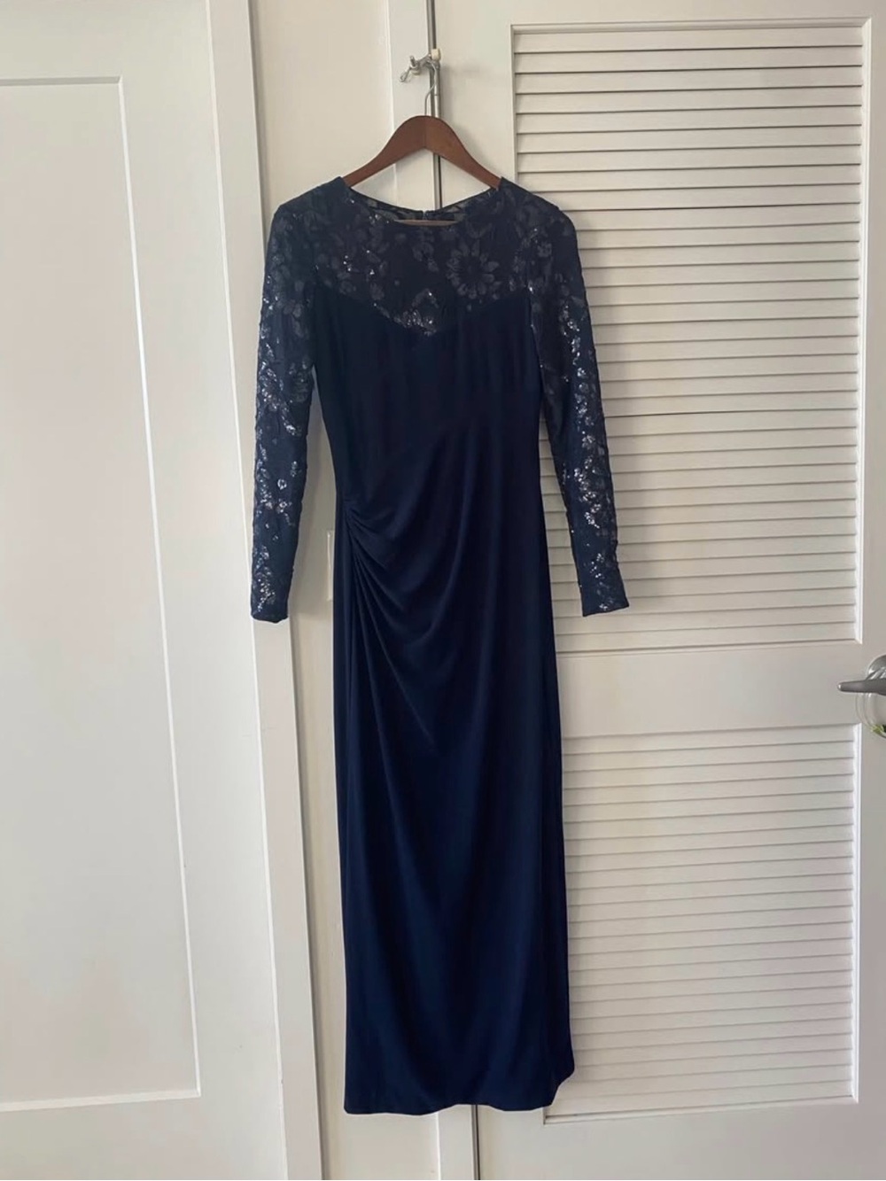 Lauren Ralph Lauren Navy Long Sleeve Sequin Gown Maxi Floor Length